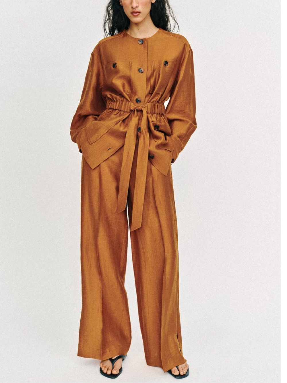 Zara linen blend 2 pcs pants set jacket and matching pants